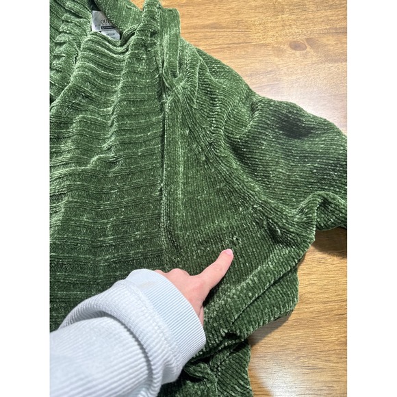 Outside Additions Chenille Cardigan‎ Sweater Olive Green Open Front Medium - Picture 5 of 5